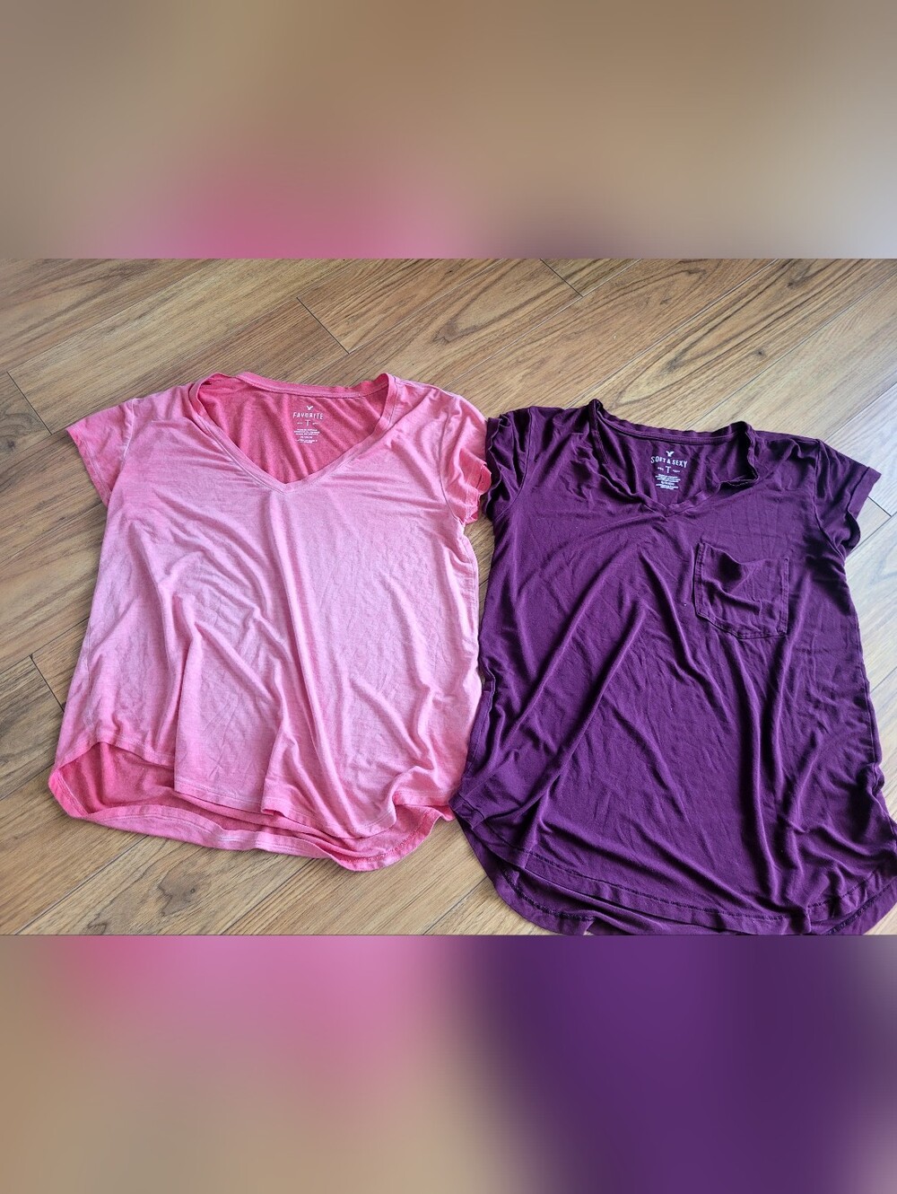 Everyday V-Neck Pocket Tee - Pink and Plum American Eagle Both For Price Of 1